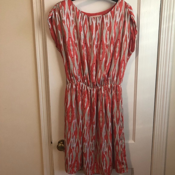 Orange patterned sheath dress with elastic waist - Picture 2 of 6